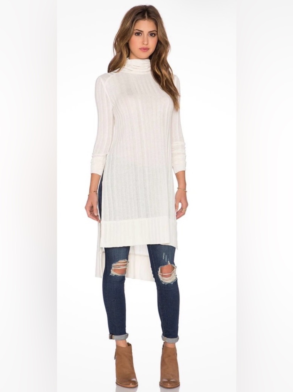 We The Free “Sunny Days” Variegated Textured Knit Turtleneck Tunic/Dress- NWOT L